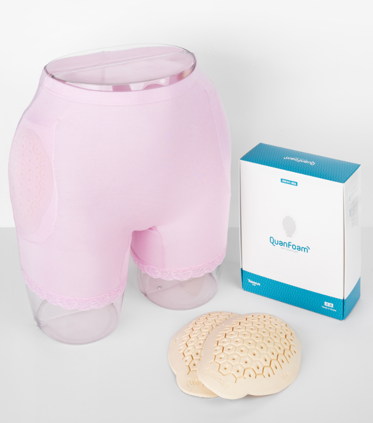 QuanFoam Hip Support shorts with packaging and pads