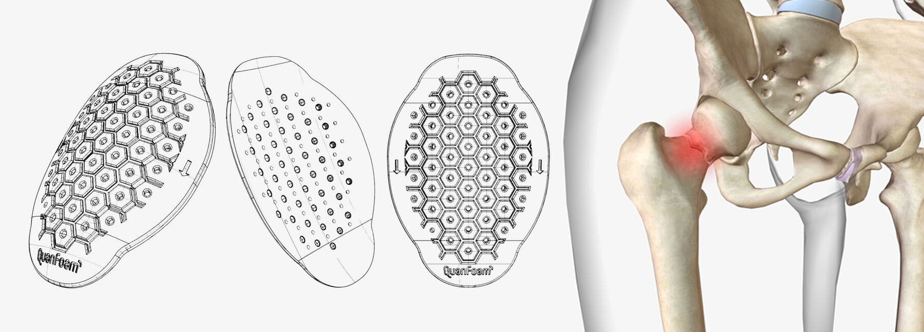 QuanFoam Hip Support hexagonal foam structure